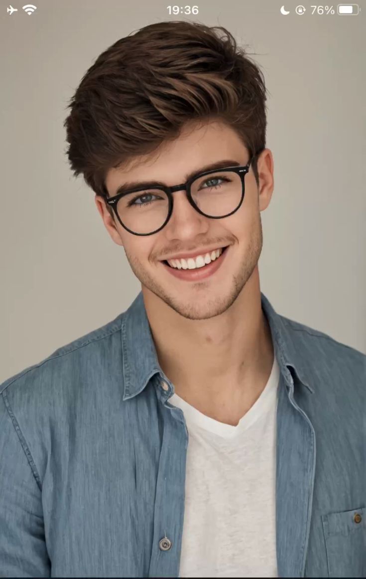 Smiling student with curly hair wearing glasses in casual attire